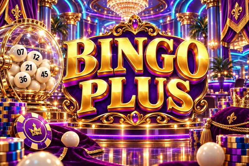 bingo plus brand artwork in a gold and jewel casino scene — original concept illustration